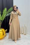Fular Detay Elbise Camel