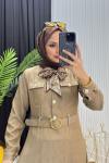 Fular Detay Elbise Camel