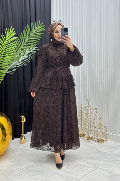 Yonca Dantel Takım Kahverengi