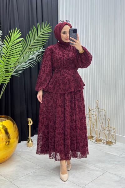 Yonca Dantel Takım Bordo