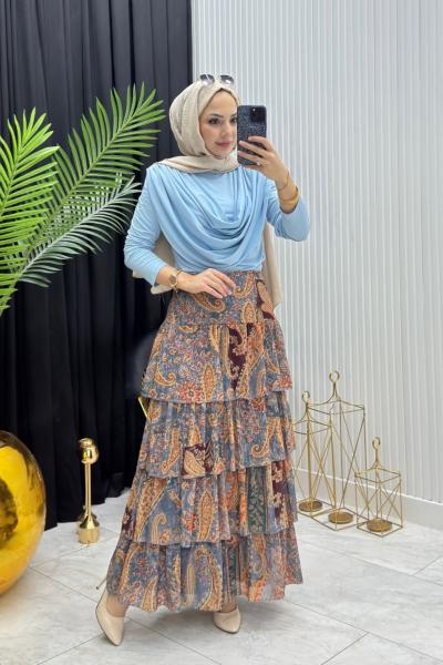 Kat Kat Etnik Etek Mavi