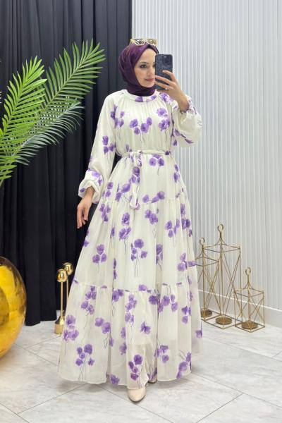 Gelincik Şifon Elbise Lila