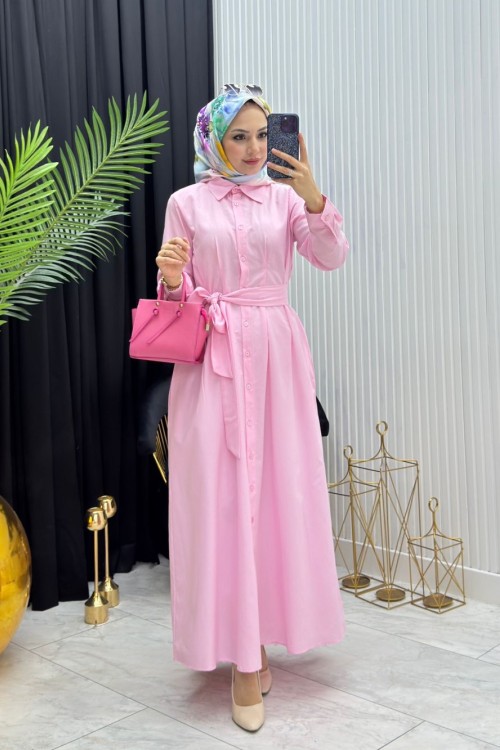Gömlek Elbise Pembe