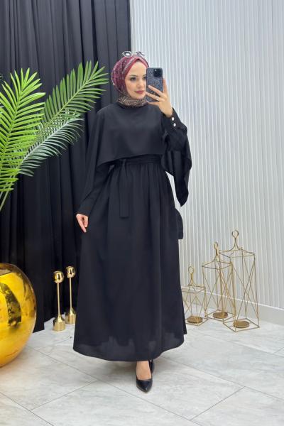 Pelerinli Elbise Siyah