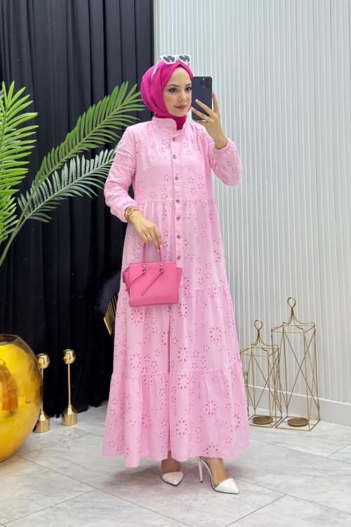 Beyza Elbise Pembe Pembe