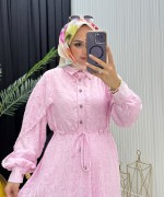 Makaron Tesettür Elbise  Pembe Pembe
