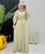 Makaron Tesettür Elbise  Yeşil Yeşil