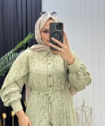 Makaron Tesettür Elbise  Yeşil Yeşil