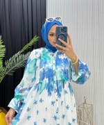 Lina Tesettür Elbise Mavi Mavi