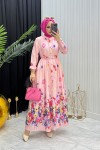 İpek Tesettür Elbise Pembe Pembe