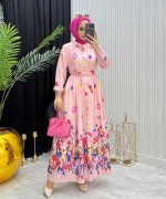 İpek Tesettür Elbise Pembe Pembe