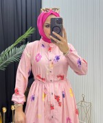 İpek Tesettür Elbise Pembe Pembe