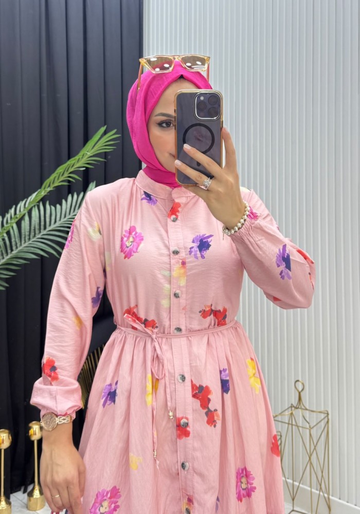 İpek Tesettür Elbise Pembe Pembe