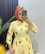 İpek Tesettür Elbise Sarı Sarı