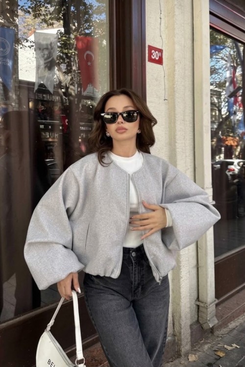 Kadın Kaşe Kumaş Bomber Ceket