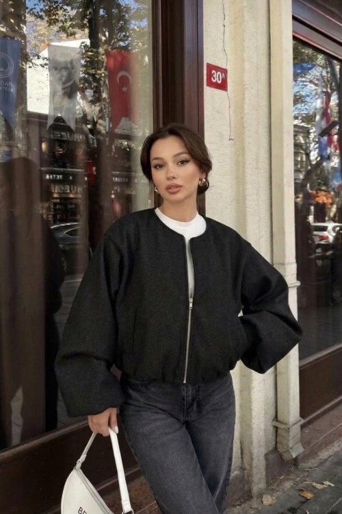 Kadın Kaşe Kumaş Bomber Ceket