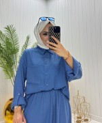 Papatya Tesettür Takım Mavi Mavi