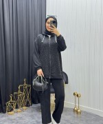 Premium Taşlı Takım Siyah Siyah