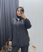 Premium Taşlı Takım Siyah Siyah