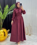 Fular Detay Elbise Bordo Bordo