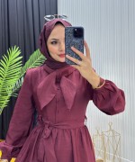 Fular Detay Elbise Bordo Bordo
