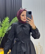 Fular Detay Elbise Siyah Siyah