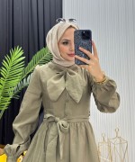 Fular Detay Elbise Haki Haki