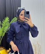 Fular Detay Elbise Lacivert  Lacivert