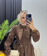 Fular Detay Elbise Kahverengi  Kahverengi