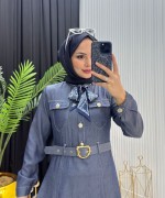 Fular Detay Elbise Mavi Mavi