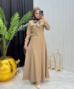 Fular Detay Elbise Camel Camel