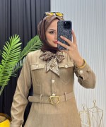 Fular Detay Elbise Camel Camel
