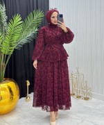 Yonca Dantel Takım Bordo Bordo