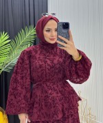 Yonca Dantel Takım Bordo Bordo