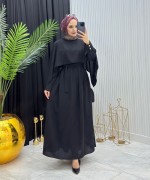 Pelerinli Elbise Siyah Siyah
