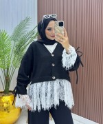Dantel Detay Hırka Siyah