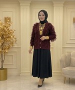 Saçaklı Hırka Bordo Bordo
